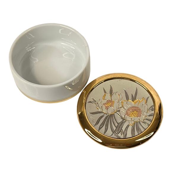 Chokin Art Trinket Box 14k Gold Covered Dish Dresser Bowl 4” Floral Japan Vtg - Picture 2 of 7